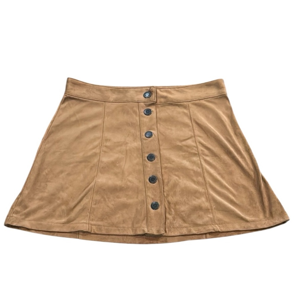 American Eagle Tan Faux Suede Button Front Mini Skater Skirt Size 0